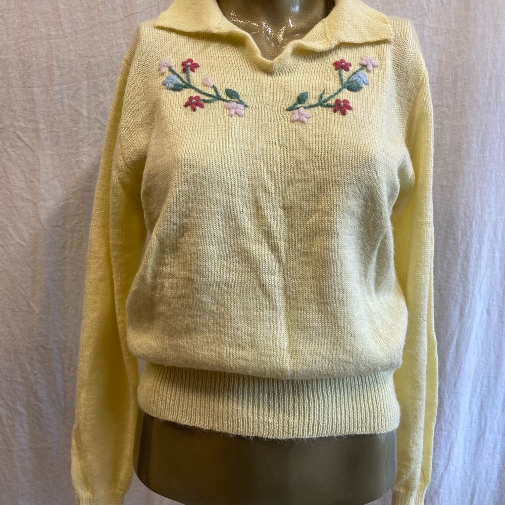 Yellow Floral Embroidered Women's Sweater